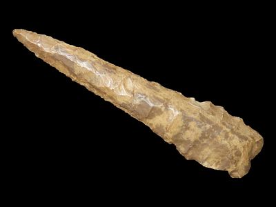 5 3/16" x 13/16" Sedalia / Drill, Motley / Leithoff COA, Made of Creek-stained Chert. Adams Co, IL.