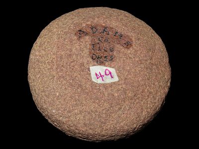 3" w x 1 3/8" Salt River Discoidal, Dickey COA, Adams Co, IL, Red Hardstone