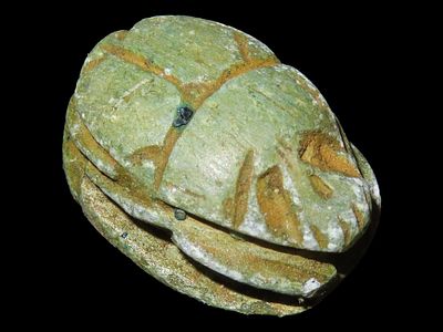 3/4" Egyptian Scarab. Inscribed bottom symbolizing rebirth, regeneration and eternal cycle of 