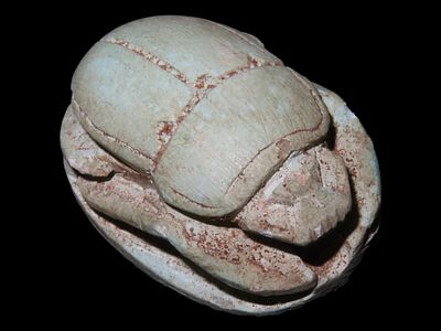 1 1/4" Eqyptian Scarab. Inscribed bottom symbolizing rebirth, regeneration and eternal cycle of 