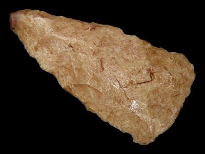2 1/4" x 1 1/8" x 1/4" Patticus Knife. Pinkish Chert. Found in the 1950s near Snowflake, AZ