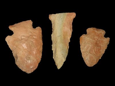 Lot of 3 Nice Colorful Woodland Arrowheads