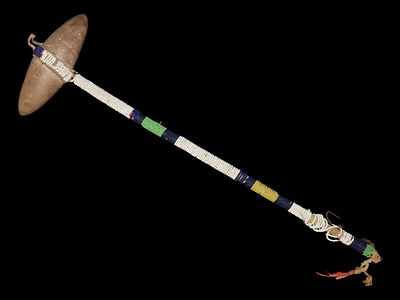 18 1/8" x 5 3/4" Decorated War Club with Colorful Beads