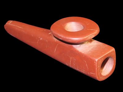 4 1/4" x 1 1/8" x 1 3/16" Mississippian Catlinite Disc Pipe found in Union Co. Kentucky. Dickey 