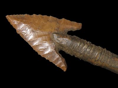 28 1/4" Historic Plains Arrow with Original Hafted Arrowhead, Original Feathers & Sinew, Fully 