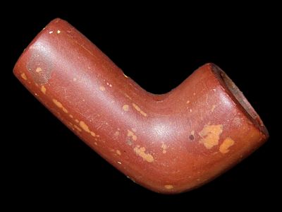 1 3/4" x 1" Catlinite Elbow Pipe. Saline Co. Missouri, found at the Utz Site. Motley COA.