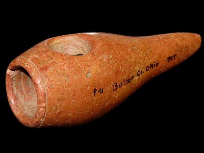 1 1/8" x 3 1/8" Pipestone vase Pipe. Butler Co. Ohio. Ex Bill Werts, Ex. Roger Mayne. Comes 