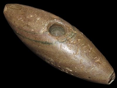 4 1/8" x 1 5/16" Slate Pick Bannerstone found in Floyd Co. Indiana. Ex. Dale Rector & Bill 