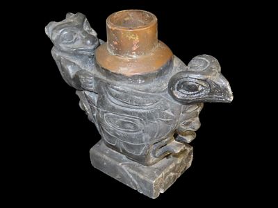 4 3/8" x 5" Early Hiada Candle Stick Holder, Eastern Canada, Broken and Reglued at the base