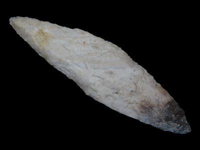 4 11/16" x 1 1/4" Harahey Knife, Dickey COA, Found in Iowa, Made of Colorful Burlington Chert