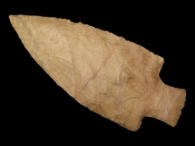 4 1/4” x 1 3/4” McIntire, Opaque Tan Chert, Colbert Co., Alabama, Stermer COA