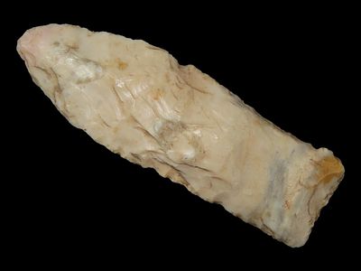 2 7/16” x 13/16” Hell Gap, Cream Color Banded River Cobble Chert, Osage Co., Oklahoma, Partain COA