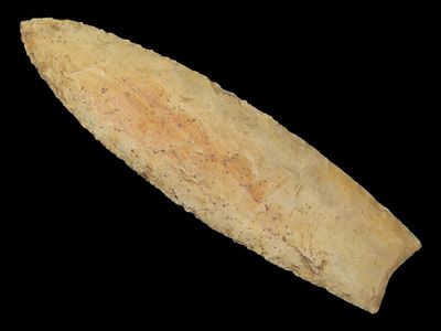 4 1/4” Fluted Clovis, Creek Stained Burlington Chert, Mason Co., Illinois