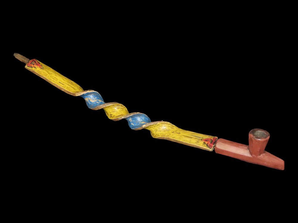 Plains Indian Style Catlinite Pipe with Twisted Wood Stem, 1900s