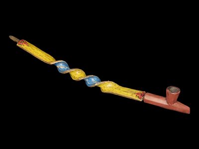 Plains Indian Style Catlinite Pipe with Twisted Wood Stem, 1900s