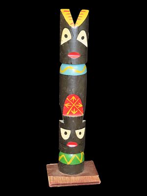 10 1/2” Northwest Hand Carved Totem Pole, Great Paint