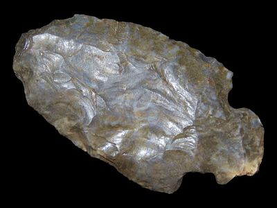 2 3/8” Corner Notched Late Archaic Stemmed Point, 4500-2500 BC, Reddish-Gray Dover Chert, Found 