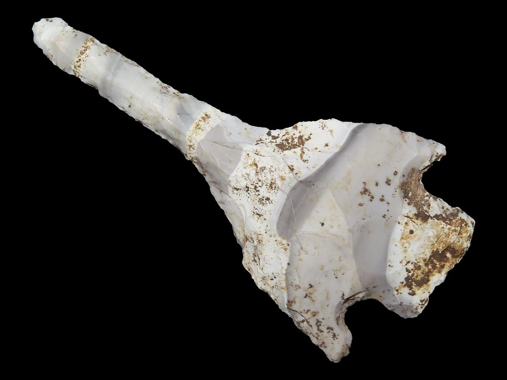 3 9/16” x 1 3/4” Smith Drill, Mozarkite/Jeff City Chert, Miller Co., Missouri, Ex. Tommy 