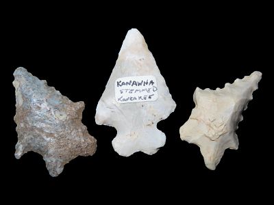 Group of 3 Arrowheads, Kanawha Stemmed, Kankakee