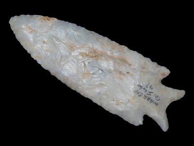 4 1/4” x 1 3/8” Fishtail Hardin (or Holland Type), Warren Co., Illinois, Rare Type, Found 1979 