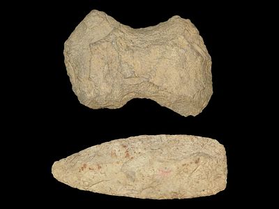 5 1/2” x 2” Group of 2 Tools, Adze and Flint Axe, Both from Illinois