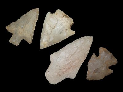 Grouping of 4 Arrowheads, Adena, Corner Notch, Etc.