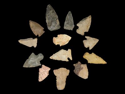 Grouping of 13 Arrowheads, Adenas, Square Base, Etc., Ohio