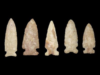 Grouping of 5 Arrowheads, Robinson Pts., Illinois