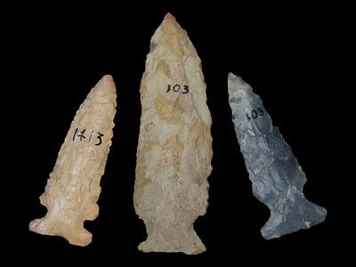 Grouping of 3 Arrowheads, All Side Notch Archaic Points, Ohio