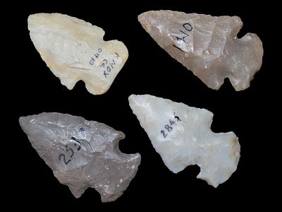 Grouping of 4 Arrowheads, Archaic Points, Dovetail, Etc.