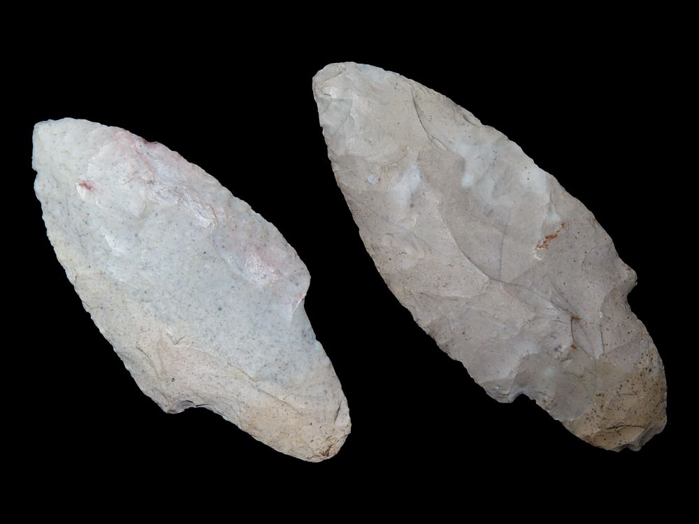 3 3/8” x 1 3/8” Grouping of 2 Adena Points, Pike Co., Illinois