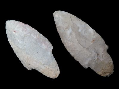 3 3/8” x 1 3/8” Grouping of 2 Adena Points, Pike Co., Illinois