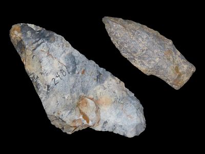 3 3/4” x 1 3/4” Grouping of 2 Colorful Archaic Points from Ohio