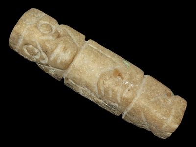 3” x 7/8” Pre-Columbian Mixtec Pendant, White and Green Jade, Mexico, 1500 BC - 1100 AD