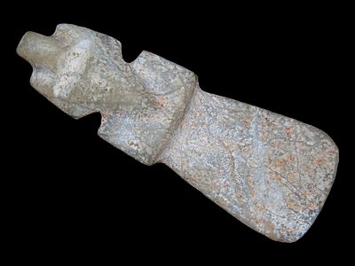 3 1/4” x 1” Pre-Columbian Avian Axe God Pendant, White and Green Jade, from Costa Rica, Ex. 