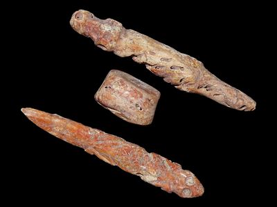 Lot of 3 Zoomorphic Effigy Shell Pendant/Beads, Larget Measures 3"