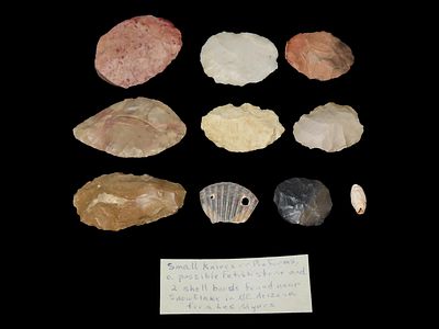 Lot of Knives, Preforms, Shell Beads and Fetish Stone from Snowflake in NE Arizona, Ex. Les Myers