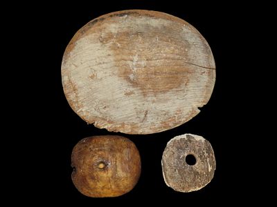 6” Wooden Bowl with Two Other Wooden Artifacts, Bering Sea