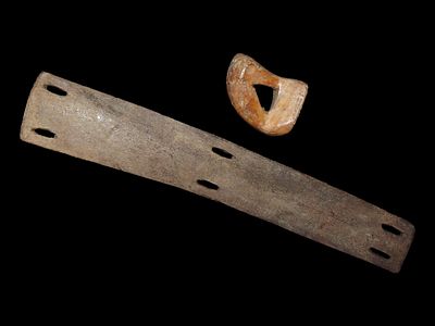 Eskimo Atlatl Finger Rest and Bone Armor Slot, Bering Sea, Alaska