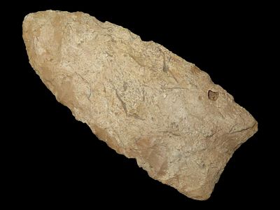 3 3/16" Unfluted Clovis, Motley COA, Creek-Stained Burlington Chert, Johnson Co., Missouri, Ex. 
