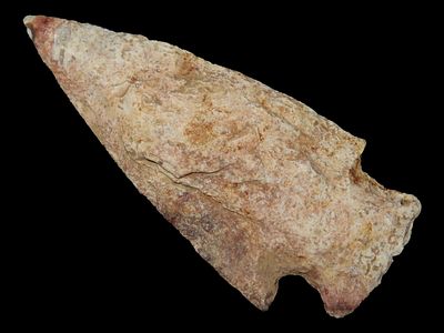 3 1/4" Hardin, Apple Creek, Whitish Red Heat-Treated Chert, Southeast Iowa, Ex. Ralph Kemp