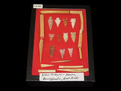 8" x 6 1/2" Bone Beads and Awls from New Mexico, Along with Finely Made Points from the Same 