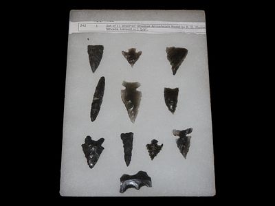 Set of 11 Assorted Obsidian Arrowheads, Found by R.D. Mudge in Nevada, Largest 1 5/8"