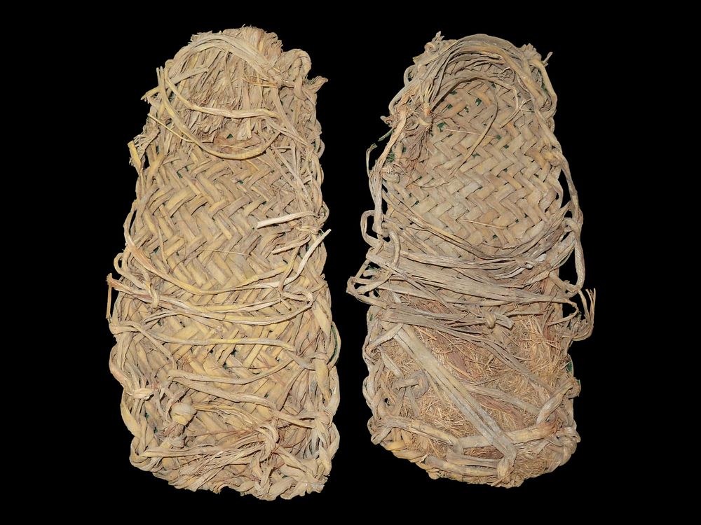 12" x 18" Riker Display with 10" Anasazi Woven Yucca Sandals, Found in 1940 by Mr. Warner on 
