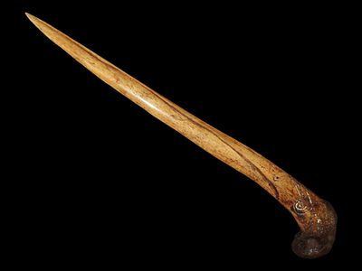 12 3/8" Outstanding Bone Awl with Engraving, Great Condition