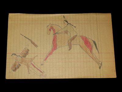 Ledger Drawing, Circa 1900, Bought from Two Bears, 2007, Plains Indians
