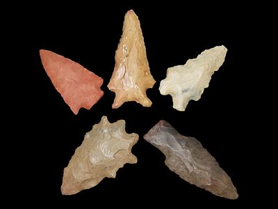 Lot of 5 Archaic/Woodland Arrowheads, Benton Co., Tennessee