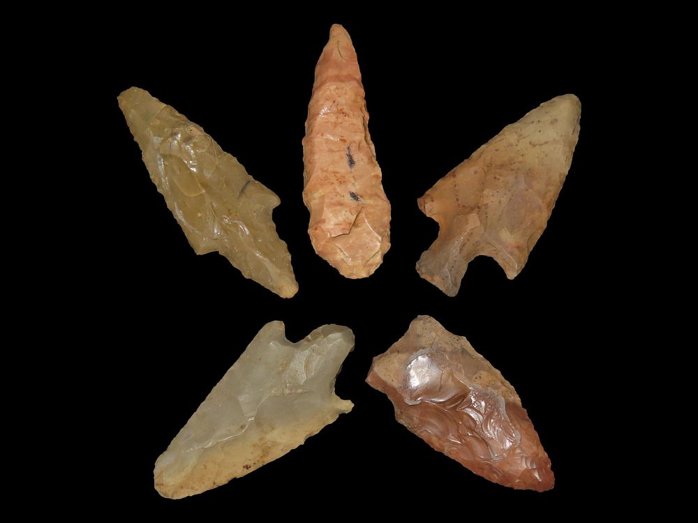 Lot of 5 Archaic/Woodland Arrowheads, Benton Co., Tennessee