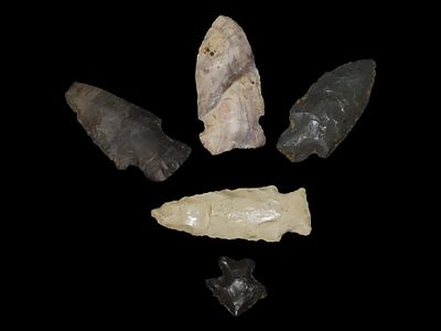 Lot of 5 Archaic/Woodland Arrowheads, Benton Co., Tennessee