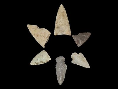 Lot of 6 Common Arrowheads, DeKalb Co., Illinois